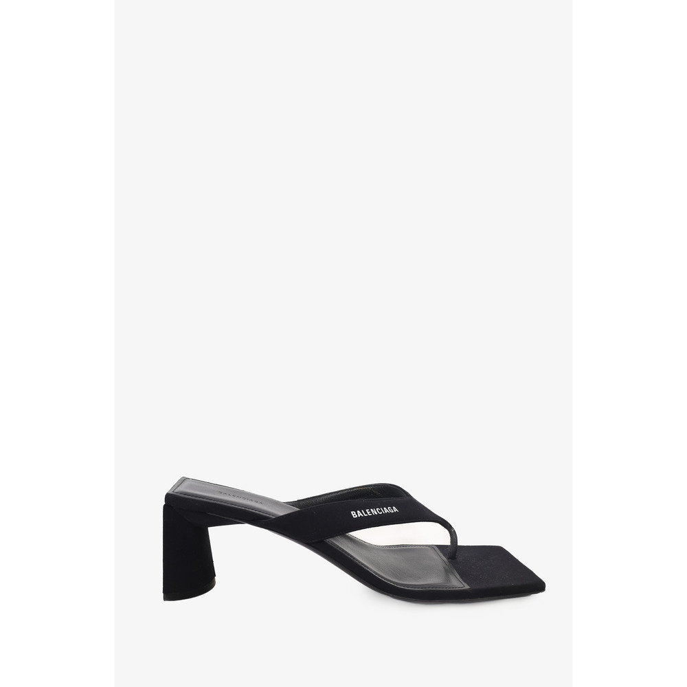 Balenciaga Black Canvas Heeled Flip Flop Size 39.5